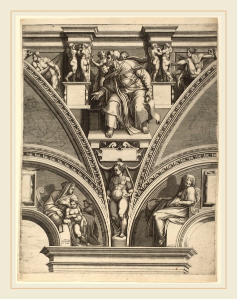 Giorgio Ghisi after Michelangelo (Italian, 1520-1582), The Prophet Ezekiel, early 1570s, engraving