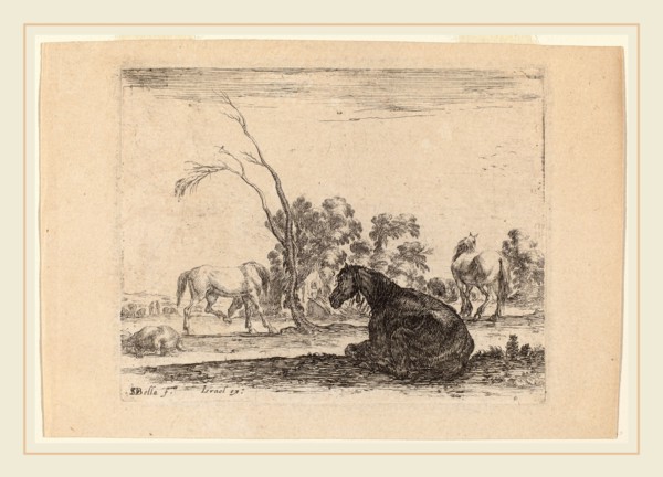 Stefano Della Bella (Italian, 1610-1664), Horses in a Pasture, 1642, etching