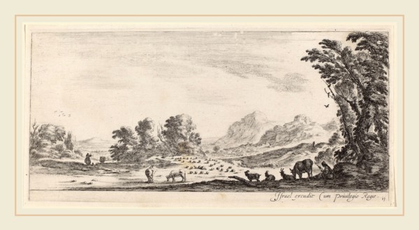 Stefano Della Bella (Italian, 1610-1664), Landscape with Shepherd Guarding his Flock, in or before