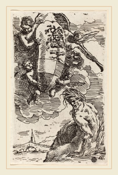 Simone Cantarini (Italian, 1612-1648), Frontispiece with Coat of Arms, etching