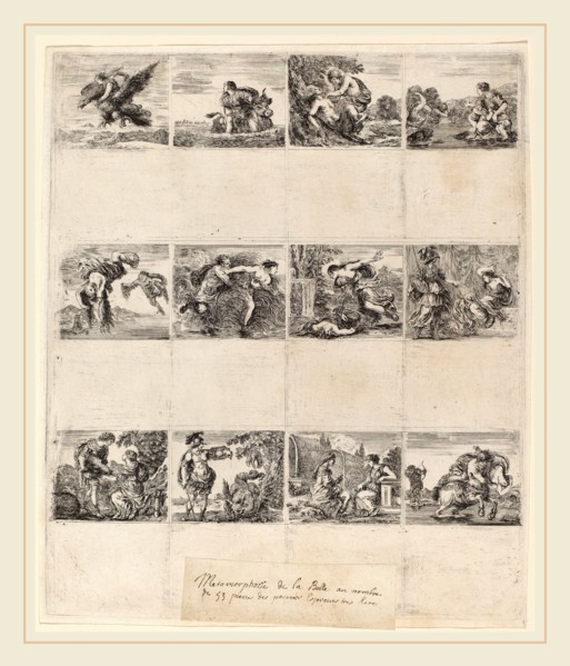 Stefano Della Bella (Italian, 1610-1664), Mythological Playing Cards, 1644, 12 etchings on one