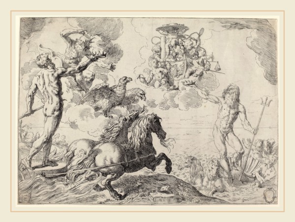 Simone Cantarini (Italian, 1612-1648), Jupiter, Neptune and Pluto, etching