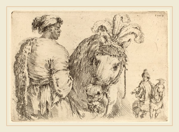 Stefano Della Bella (Italian, 1610-1664), Negro Feeding a Horse, probably 1662, etching on laid