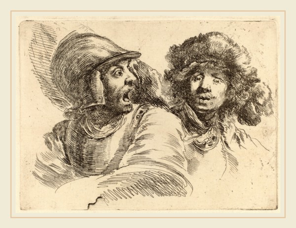 Stefano Della Bella (Italian, 1610-1664), Frightened Soldier and Man with Fur Cap, etching on laid