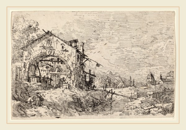 Canaletto (Italian, 1697-1768), Landscape with a Woman at a Well, c. 1735-1746, etching