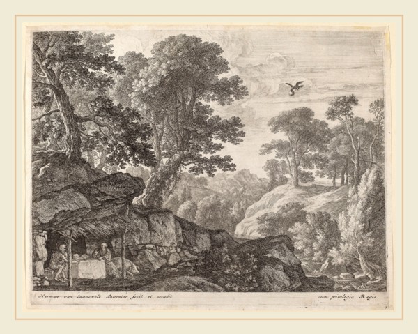 Herman van Swanevelt, Saint Paul and Saint Anthony Fed by the Raven, Dutch, c. 1600-1655, etching