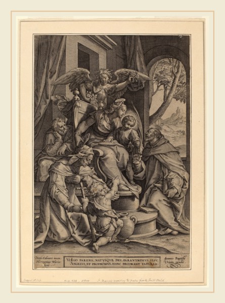 Hieronymus Wierix after Denys Calvaert, Saint Francis Receiving the Palm from the Christ Child,