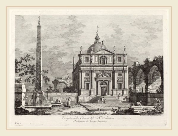 Fabio Berardi after Canaletto (Italian, 1728-1788), Prospetto della Chiesa del SS. Salvatore, 1742,