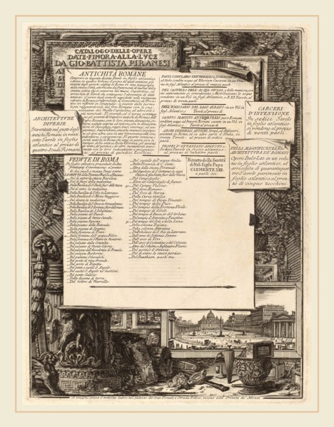 Giovanni Battista Piranesi and Francesco Piranesi (authors) (Italian, 1720-1778), Catalogo delle