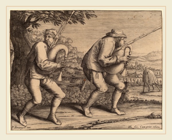 Hendrik Hondius I after Pieter Bruegel the Elder (Dutch, 1573-1649 or after), Two Bagpipe Players,