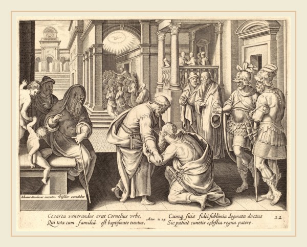 Philip Galle after Jan van der Straet (Flemish, 1537-1612), Cornelius Worshipping Saint Peter,