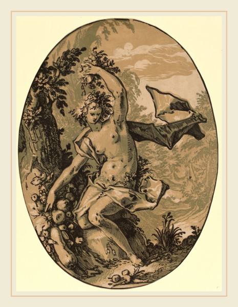 Hendrik Goltzius (Dutch, 1558-1617), Persephone, 1588-1590, chiaroscuro woodcut printed from 3