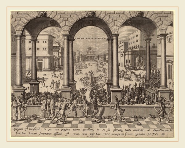 after Hans Vredeman de Vries, The Massacre under the Roman Triumvirate, engraving