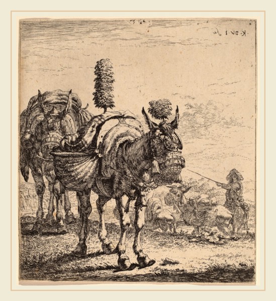 Karel Dujardin (Dutch, c. 1622-1678), Two Mules, etching