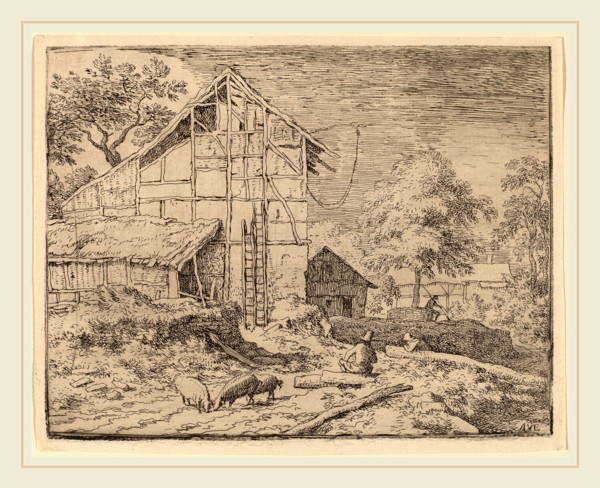 Allart van Everdingen (Dutch, 1621-1675), Cottage with Two Ladders, probably c. 1645-1656, etching