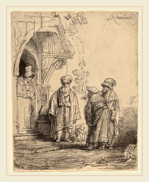 Rembrandt van Rijn (Dutch, 1606-1669), Three Oriental Figures (Jacob and Laban?), 1641, etching