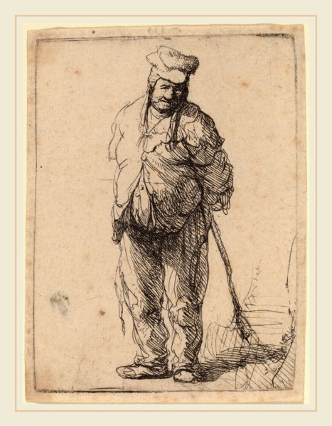 Rembrandt van Rijn (Dutch, 1606-1669), Ragged Peasant with His Hands behind Him, Holding a Stick, c
