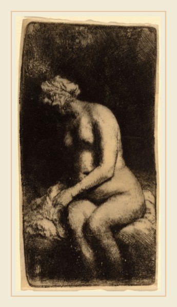 Rembrandt van Rijn (Dutch, 1606-1669), Nude Seated on a Bench with a Pillow (Woman Bathing Her Feet
