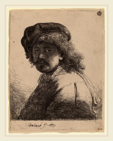 Rembrandt van Rijn (Dutch, 1606-1669), Self-Portrait in a Cap and Scarf with the Face Dark, 1633,