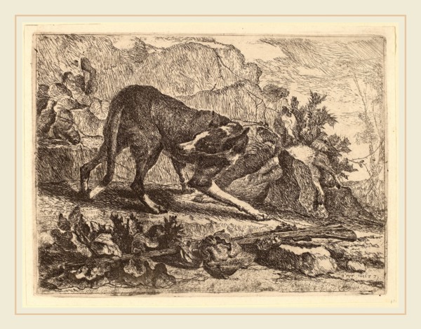 Jan Fyt (Flemish, 1611-1661), Landscape with Greyhound and Rifle, 1642, etching