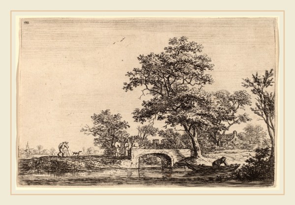 Anthonie Waterloo (Dutch, 1609-1610-1690), Four Men on a Stone Bridge, etching