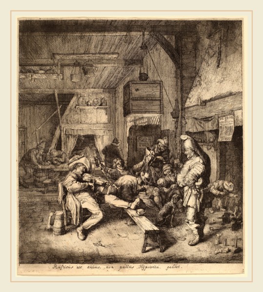 Cornelis Dusart (Dutch, 1660-1704), Violin Player Seated in a Tavern, 1685, etching and roulette