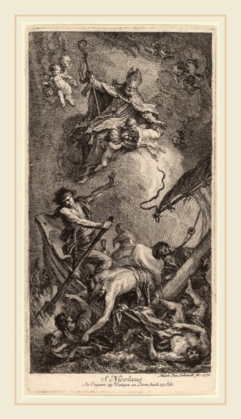 Martin Johann Schmidt (Austrian, 1718-1801), Saint Nicholas Rescuing Sailors, 1771, etching on laid