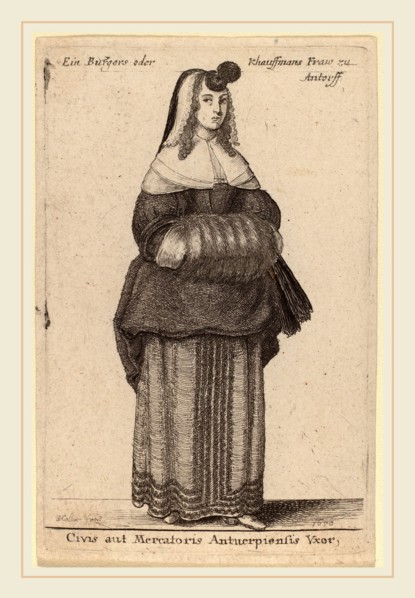 Wenceslaus Hollar (Bohemian, 1607-1677), Ciuis aut Mercatoris Antuerpiensis Vxor, 1650, etching