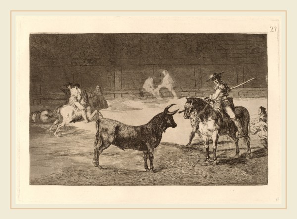 Francisco de Goya, El celebre Fernando del Toro, barilarguero, obligando a la fiera con su garrocha