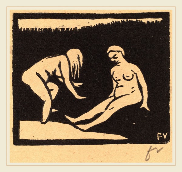 Félix Vallotton, Leaving the Water (La sortie du bain), Swiss, 1865-1925, 1893, woodcut in black on
