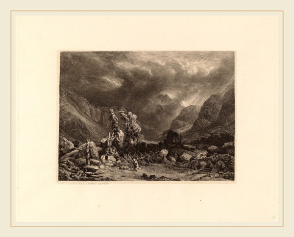 Alexandre Calame, Storm in the Mountains, Swiss, 1810-1864, 1840-1850, etching on chine collé