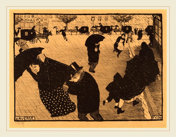 Félix Vallotton, L'Averse (The Shower), Swiss, 1865-1925, 1894, lithograph (zinc) on yellow wove