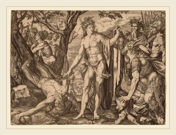 Melchior Meier, Apollo and Marsyas, Swiss, active 1582, 1581, engraving on laid paper