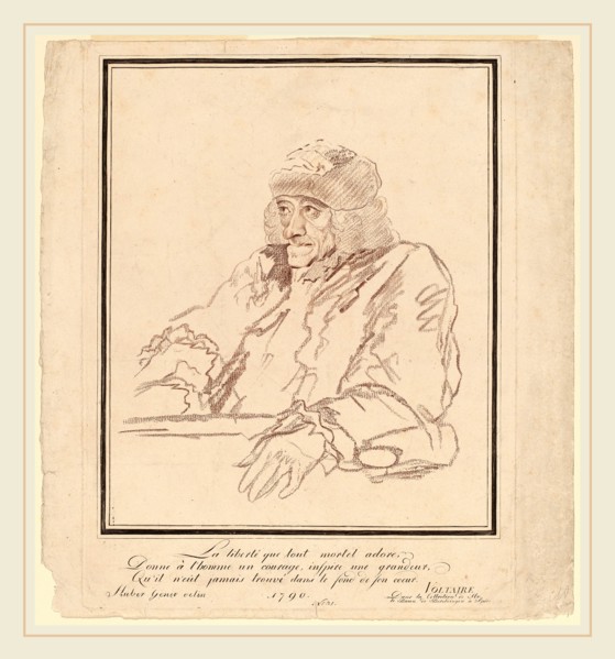Jean Huber, Voltaire, Swiss, 1721-1786, 1790, stipple engraving in red