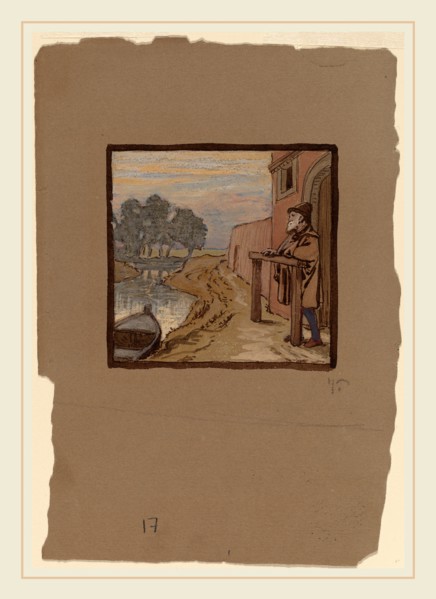 Elihu Vedder, Old Man by a River, American, 1836-1923, c. 1863, gouache and watercolor on light