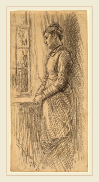 Edwin Austin Abbey, Solitude: Miss Vesta Rollinstall, American, 1852-1911, 1878, graphite on heavy