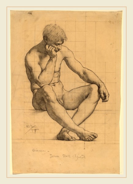 Kenyon Cox, Seated Male Nude: Study for "Science"-Iowa State Capitol, American, 1856-1919, 1905,