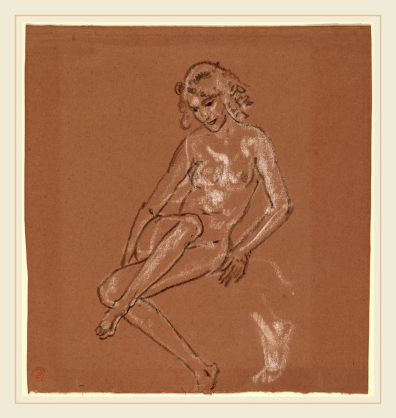 Arthur B. Davies, Seated Nude and a Foot, American, 1862-1928, probably 1920, black and white chalk