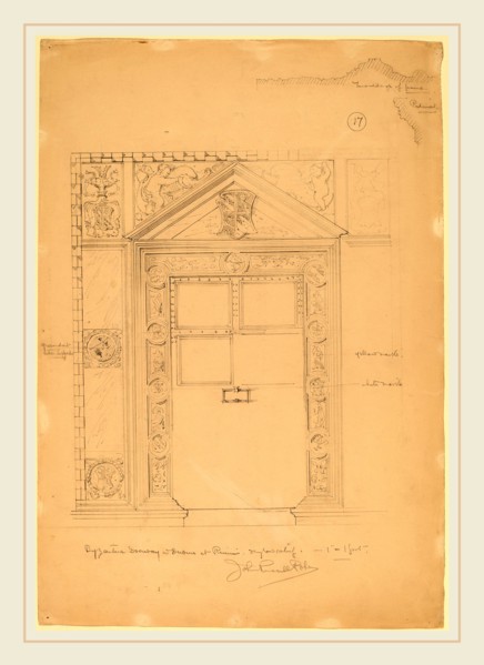 John Russell Pope, Byzantine Doorway with Duomo, Rimini, American, 1874-1937, c. 1898, graphite