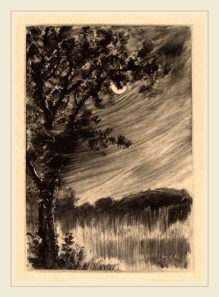 William Fowler Hopson, Moonlit Landscape with Tree at the Left, American, 1849-1937, c. 1903,