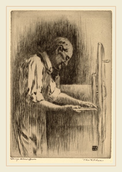 George Elbert Burr, The Etcher, American, 1859-1939, c. 1919, drypoint in greenish-black on laid
