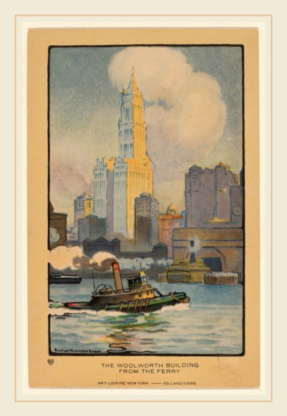 Rachael Robinson Elmer, The Woolworth Building from the Ferry, American, 1878-1919, 1914, halftone