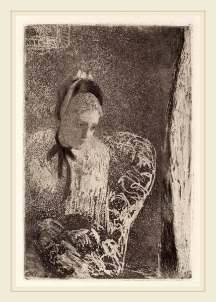 Mary Cassatt, Waiting, American, 1844-1926, c. 1879, aquatint and soft-ground etching