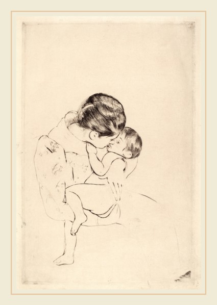 Mary Cassatt, Mother's Kiss, American, 1844-1926, c. 1891, drypoint