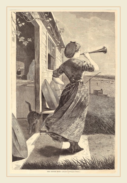 after Winslow Homer, The Dinner Horn, published 1870, wood engraving