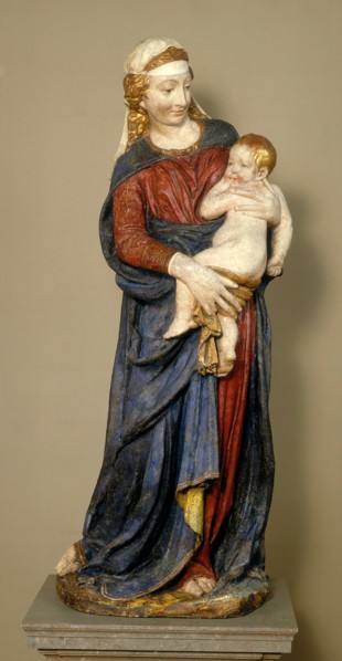 Florentine 15th Century, Madonna and Child, c. 1425, painted and gilded terracotta