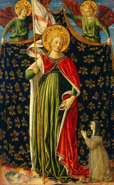 Benozzo Gozzoli, Saint Ursula with Two Angels and Donor, Italian, c. 1421-1497, c. 1455-1460,