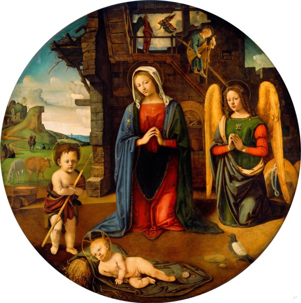 Piero di Cosimo, The Nativity with the Infant Saint John, Italian, 1462-1521, c. 1500, oil on