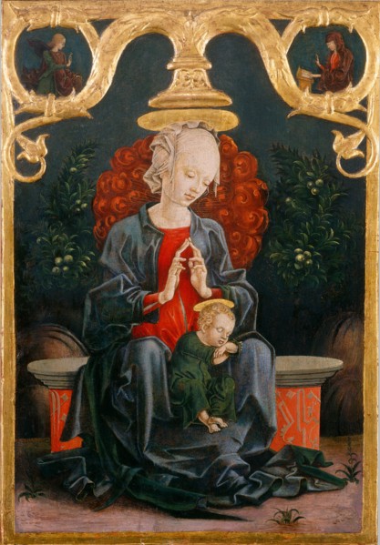 CosmÃ¨ Tura, Madonna and Child in a Garden, Italian, c. 1433-1495, c. 1460-1470, tempera and oil on