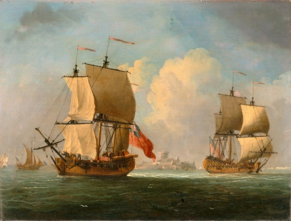 An English Sloop and a Frigate in a Light Breeze, Francis Swaine, 1730-1782, British